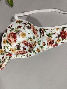 Women's White Intimate Apparel, Skin-Friendly Lift And Support Bra, Romantic French Casual Comfortable Minimalist Lingerie, Sexy Mature Charm Breathable Fabric Elegant Bra, Ditsy Floral European And American Style French Lace Graceful Lingerie For Ladies - White - View 9