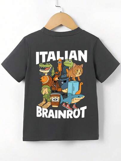 男童卡通图案印花短袖T恤，夏季