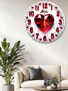 1 Peça Relógio de Parede Silencioso em Formato de Coração, Incrustado com Gemas Vermelhas Brilhantes, Decorado com Padrão "Amor" - Alimentado por Bateria, Não Iluminado, Perfeito para o Dia dos Namorados, Decoração Romântica para Casa e Cozinha, Material de Madeira, Adequado para Sala de Estar - Multicolorido - Visão 3
