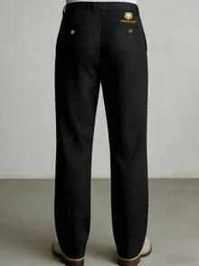 Men's Casual Printed Trousers, Fashionable Light Business Straight-Leg Formal Suit Pants - Black - View 3