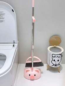 New Cute Pig Broom And Dustpan Set, 2024 New Extended Cleaning Tool 180° Rotation Cleaning Without Dead Angle, Stainless Steel Material + Silicone Strip Design Lightweight And Flexible, 4-Layer Extended Soft PET Bristles Durable - Pig Set - View 1