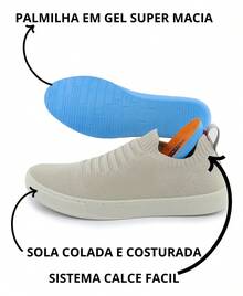 Tenis Knit Masculino Sapatenis Sapato + Palmilha Gel Confort - Bege - Visão 3