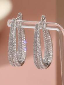 Fashionable Luxury Sparkling Cubic Zirconia Earrings, Elegant Accessory For Women's Wedding And Party, Perfect Valentine's Day Gift - Silver - View 6