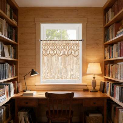 1pc Bohemian Style Window Curtain Decor Drape, Macrame Wall Hanging, Short Door Curtain, Handwoven Small Curtain - Excluding Wooden Rod