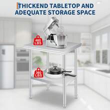 Mesa de Preparación Acero Inoxidable Profesional | Esquinas Redondeadas Seguri-dad, 0.8 mm Extra Grueso | Carga 300 kg, Estante Ajustable | Uso Comercial Intenso y Exterior - 24 x 48 pulgadas - Ver 6