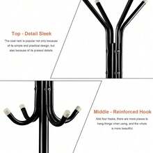 Coat Stand Coat/Hat/Jacket/Umbrella Floor Standing Rack Clothes Hanger  Hooks - Black - View 3