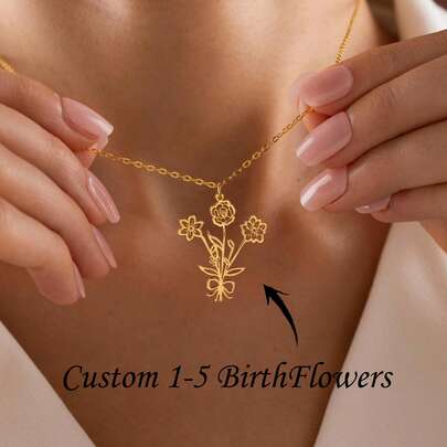 Personalized Bouquet Birth Flower Family Necklace, Multi Birth Flower Necklace, Custom Jewelry, Gift For Mom, Gift For Her, Christmas Gfit