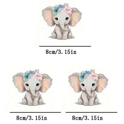 3pcs Elephant Heat Transfer Patches, Ironing And Washable, Suitable For T-Shirts, Jeans, Sweaters, Handbags, Pillows, Cushions