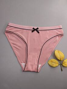 3条装女士淡玫瑰色性感蝴蝶结舒适可爱运动内裤 - 珊瑚粉 - 查看 5