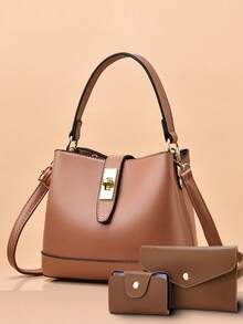 Women's 3-Piece Set: Fashion Shoulder Bag, Bucket Bag, And Handbag - Beige - View 5