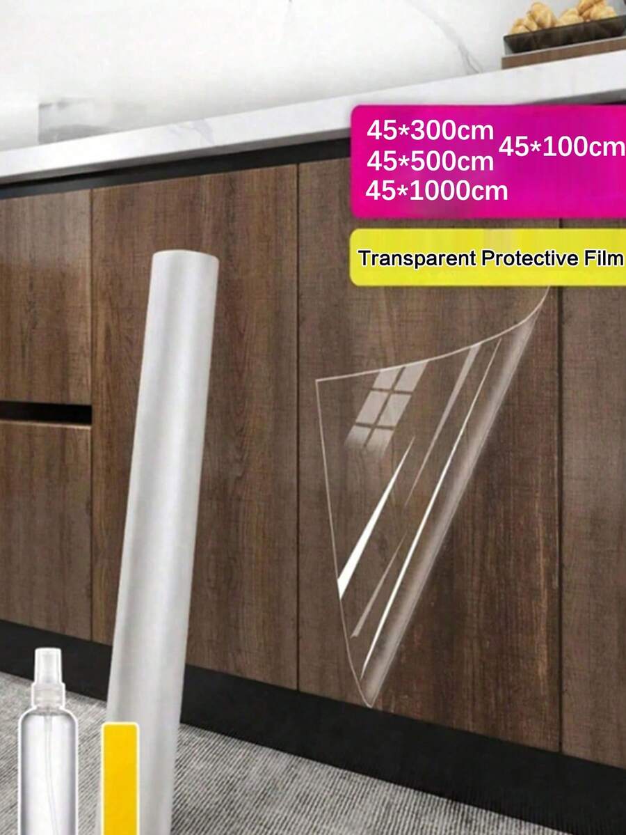 1 Roll High-Definition Transparent Protective Film, Adhesive Kitchen Sticker Waterproof Oil-Proof Fireproof, Suitable For Tabletop, Wall, Coffee Table, Dining Table, Furniture, Marble Sticker, Scratch-Resistant Heat-Resistant Renovation Sticker - Multicolor - View 1