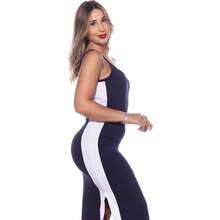 Plus Size Curvy Style Strappy Dress With Thin Straps, Side Slit, Ribbed Fabric, Extra Large, Long, Elastane, For Formal Parties And Maternity Wear. - Navy Blue - View 4