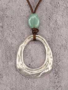 1件极简主义椭圆形不规则合金吊坠项链，棕色蜡绳串珠长项链，波西米亚风格项链，时尚女士礼物，适合派对和晚宴佩戴 - 金黃色 - 查看 13