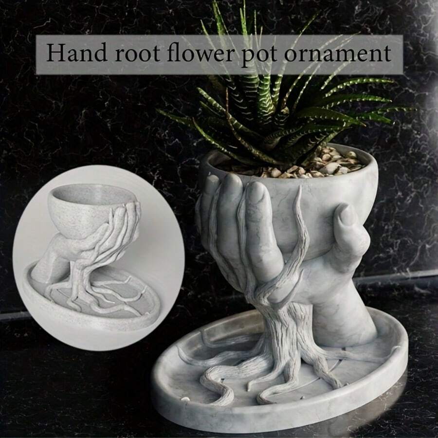 1 chậu trồng cây hình bàn tay sáng tạo, làm từ nhựa resin, thiết kế giống như cây cọ thật, trang trí bàn làm việc theo phong cách Bắc Âu, khay trồng cây tiện dụng (Không bao gồm cây)