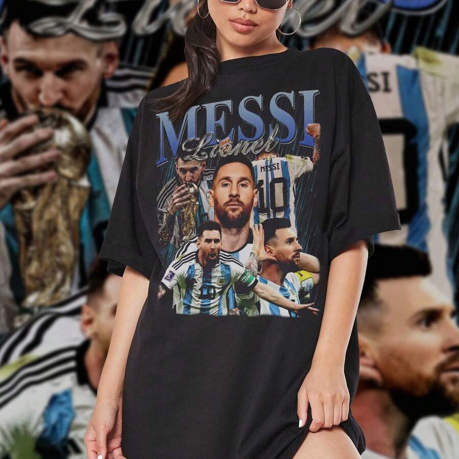 Lionesl Messis T-Shirt - Messis Bootleg Shirt - 90s Vintage Graphic Tees - Retro Sh - màu đen - Xem 1