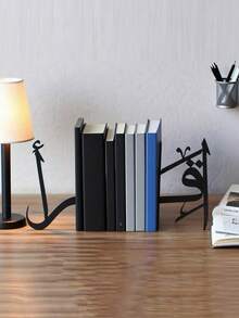 1pc Iron Geometric Metal Book Stand, Minimalist Decorative Book Holder Suitable For Study, Living Room, Bedroom, Office, Cafe, Decorative Craft - Black - View 7