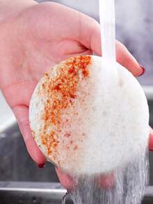 Non-Greasy Kitchen Dish Sponge, Expands When Wet, Compressed Scrub, Cleaning Cloth, Pot Brush - Purple - View 3