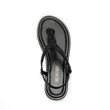 Women's Fashion Sandals, Dressy Summer Bohemian T-Strap Comfortable Summer Flats Sandals For Vacation - 全黑 - 查看 5