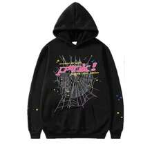 SP5DER Hoodie Cobweb Pattern Spider Worldwide Tracksuit Unisex Sweatshirt Men Women Graphic Outwear, Tracksuit Pullover Sweatshirt For Women Men Matching Hoodies For Couples - Black/hoodie - 查看 5
