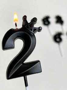 1件 0-9 黑色皇冠造型數字生日蠟燭，生日蛋糕裝飾，生日派對裝飾，3D皇冠設計數字蠟燭，適用於生日、週年紀念、性別揭曉派對、單身女派對、畢業典禮 - 黑色 - 查看 7