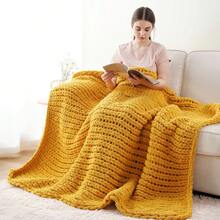 Mustard Yellow Chunky Knit Throw Blanket, Soft Thick Chenille Blanket,Handmade Cable Knit Crochet Blanket For Living Room Decor,50"X60" - 芥末 - 查看 8