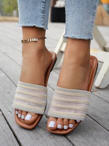 Bohemian Style Casual Comfortable Breathable Striped Flat Slippers - Beige - View 1