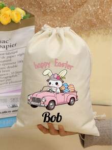 Personalisierter Kordelzugbeutel mit Namen, personalisierter bedruckter Stoffbeutel - mit Hasen-Muster, Geschenk zum Frühlingsfest, modische personalisierte Party-Geschenke und Heimorganisation, Ostergeschenk, wiederverwendbarer personalisierter Geschenkbeutel für Freunde und Familie - Stil A - Übersicht 6