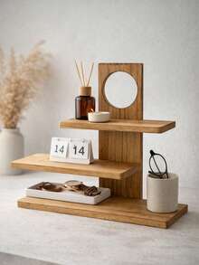 1pc 3-Tier Wooden Storage Rack, Minimalist Style For Kitchen, Coffee Supplies, Cosmetics Display, Suitable For Dorm Room, All Season - Coffee Brown - View 8