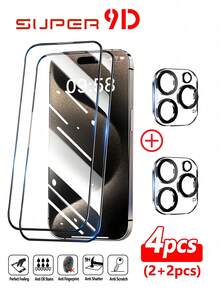 ZYONS 4pcs/Set Tempered Glass Full Screen Protector, Super 9D (2pcs) + 3D Camera Lens Protector (2pcs), Compatible With IPhone 17 Pro Max/17 Pro/17 Air/17/16 Pro Max/16 Plus/16E/15 Pro Max/14/13 Mini/12/11 - 2PCS Super 9D+2PCS Camera Lens Film - View 37