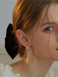 1 Set Stainless Steel Waterproof Non-Fading Fashionable Minimalist Smile Pearl Necklace & Earrings Suit, Suitable For Women's Daily Wear - Gold - View 5