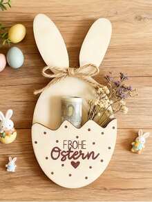 1pc Wooden Easter Bunny Decoration With Pocket For Gifts, Printed With "Happy Easter" Greeting, Suitable As Centerpiece For Easter Dinner Table, Office, Classroom, Party, Indoor/Outdoor Events, Also Great As Easter, Thanksgiving, Mother's Day Gift, Desktop Decor - one-size - View 5