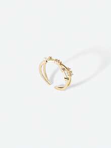 Opalesca Bộ 3 chiếc nhẫn hở có thể điều chỉnh bằng hợp kim đồng Cubic Zirconia giả ngọc trai hình chữ thập, phù hợp cho phụ nữ đeo hàng ngày - Vàng - Xem 7