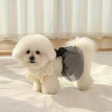 1件装奢华小狗连衣裙，适合小型犬夏季幼犬穿着，蝴蝶结蕾丝狗裙，黑白狗T恤，女童狗服装，吉娃娃背心 - 黑與白 - 查看 6