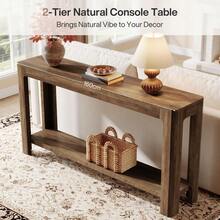 LITTLE TREE 160cm Extra Long Rustic Farmhouse Console Table, Narrow Hallway Sofa Table With 2 Shelves For Entryway & Living Room - Brown - View 4