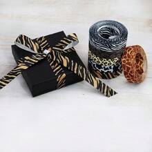 1.6厘米宽动物纹罗缎丝带，豹纹和斑马纹礼品盒包装丝带，5码长 - 彩色 - 查看 6