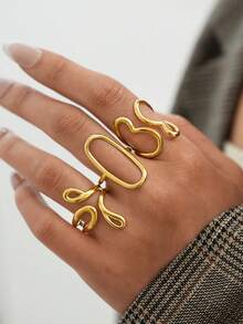 3pcs/1pc Thick Vintage Stackable Gold Stainless Steel Rings For Women, 18k Gold Open Stackable Knuckle Rings, Women Jewelry Accessories, Western Jewelry Gift Statement Rings - Gold - View 5