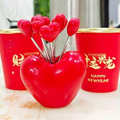 1pc/3pcs Heart-Shaped Fruit Forks - Popular Cute Fruit Picks For Parties And Home Use