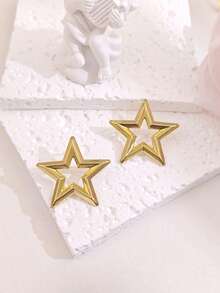 8 Pairs Earrings Set For Women, Exaggerated Irregular Earrings Personalized Stud Earring For Women Leaf,Star,Bow Earring For Girls,Hypoallergenic Non-Fading Waterproof Gold Big Earrings Stud Multi Style Size Earrings Spring European American Ins Style - Gold - View 22