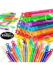 60/48/24支装迷你泡泡棒，散装泡泡棒，带星形帽，适合生日、嘉年华、派对、感恩节、圣诞节、婚礼礼物，不含泡泡液 - 彩色 - 查看 2
