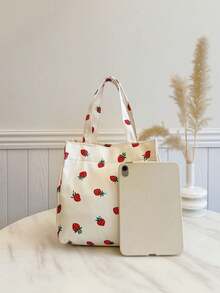 便携式午餐包；保温午餐盒；便当包；晚餐保温袋；学生加厚可爱午餐水果袋；草莓印花午餐包；学习用品；学习用品。 - 米色 - 查看 2