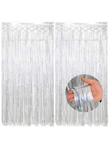 2 piezas Cortina de fondo plateada con escarcha para fiesta de cumpleaños, decoración colgante de fondo para fiesta de revelación de género, decoración de habitación para fiesta de cumpleaños, decoración de fondo para fiesta de baby shower, decoración de fondo para fiesta de cumpleaños, boda, año nuevo, decoración colgante de cumpleaños, regalo de baby shower, decoración de baby shower, decoración de revelación de género - Plata mate - Ver 2