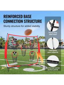 8 X 8 Ft Football Trainer Throwing Net, Training Throwing Target Practice Net With 5 Target Pockets, Knotless Net Includes Bow Frame And Portable Carry Case, Improve QB Throwing Accuracy, Red - Red - View 4