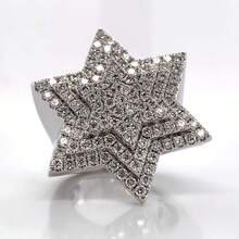 时尚奢华铂金镀层立方氧化锆镶嵌三层3D六芒星男士嘻哈派对戒指 - 白金 - 查看 9