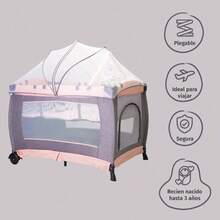 Cuna Corral Bebe Extra Grande Bc003 Cambiador Vibrador - Gris/Rosa - Ver 3