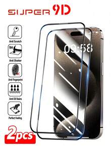 ZYONS 2pcs Full Coverage High-Definition 2.5D 9H High Cost-Performance Tempered Glass Screen Protector, Compatible With IPhone 17 Pro Max/17 Pro/17 Air/17, 16 Pro Max/16 Pro/16 Plus/16, 15/15 Plus/15 Pro/15 Pro Max, 14/14 Plus/14 Pro/14 Pro Max, 13/13 Mini/13 Pro/13 Pro Max, 12/12 Mini/12 Pro/12 Pro Max, 11/11 Pro/11 Pro Max, X/XS/XS Max, 8/8 Plus/7/7 Plus Series - Black - View 25