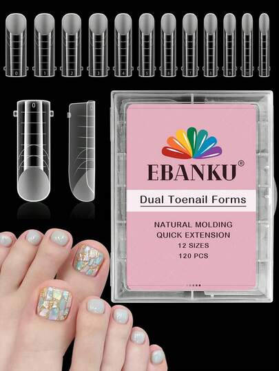 120pcs EBANKU Reusable Polygel Nail Extension Molds, Dual-Shaped Rectangular Nail Extension Tips, 12 Sizes