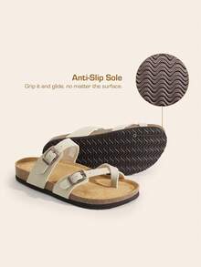 Women's Slide Sandals Open Toe Adjustable Slip On Slippers Cork Footbed Comfort Summer Thong Flat Sandals Shoes Adjustable - Màu be - Xem 6