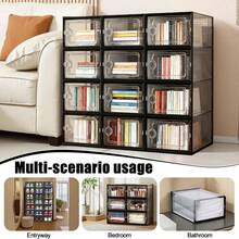 Thick Transparent Shoe Box With Lid, Foldable & Stackable Plastic Shoe Rack Organizer - Waterproof, Space-Saving Storage For All Shoe Types - Ideal For Foyer, Bedroom, Home, Dormitory - 黑色-12 - 查看 10