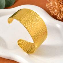 1pc Minimalist Fashion Multi Element Stainless Steel Gold Open Cuff Bracelet Old Money Style Women Versatile Everyday Jewelry - Gold - View 5