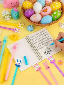 10支装 - 快乐复活节彩蛋兔子造型直杆中性笔，卡通创意可爱复活节圆珠笔，复活节卡通兔子中性墨水笔，教师办公用品，新奇学习用品，复活节礼物，成人男女通用家庭教育期末考试课堂书写办公签名专用书写笔，书写笔文具套装，节日文具礼品，返校季礼物 - 彩色 - 查看 3